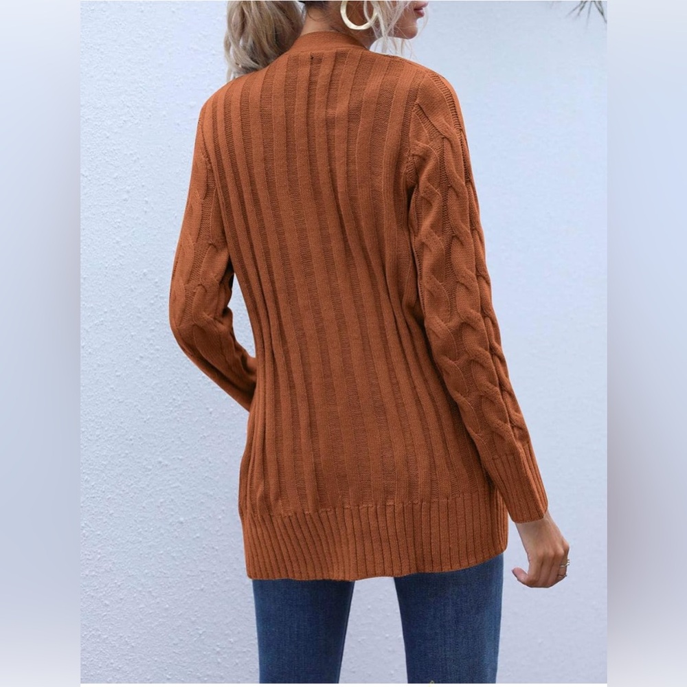 MEROKEETY Long Sleeve Cable Knit  Open Front Cardigan Button Loose Outerwear - Picture 3 of 3